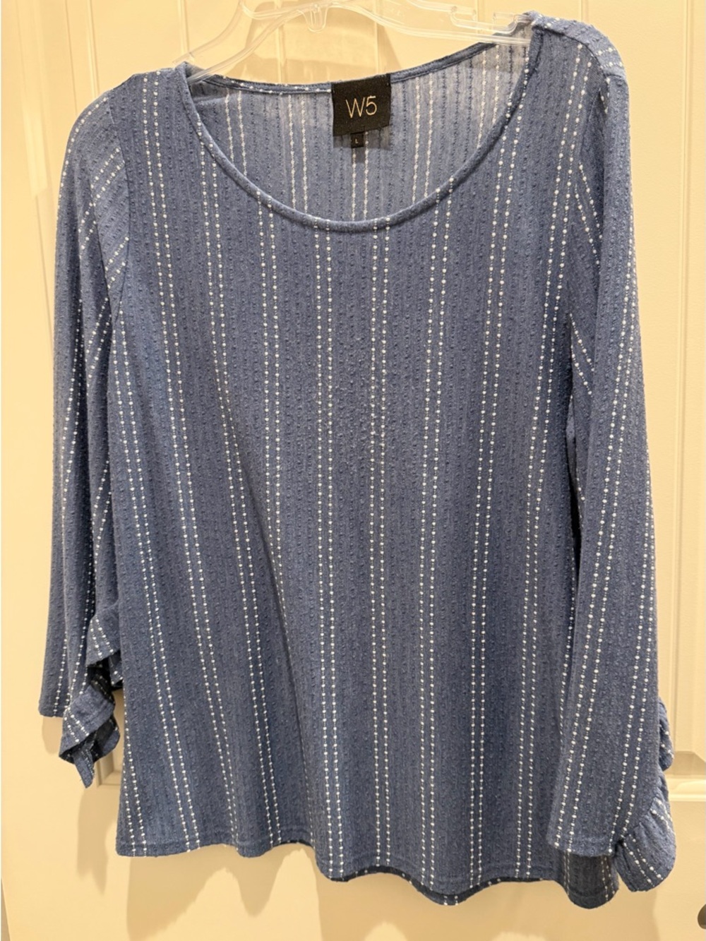 W5 Women's Denim Blue Long-Sleeve Striped Knit Top